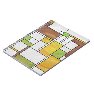 Caderno Espiral Impressão Verde Amarelo Mondrian