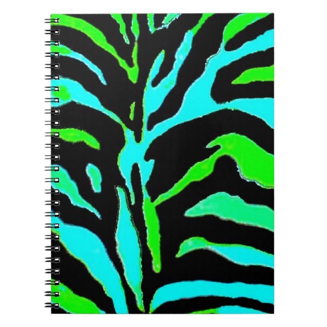 Caderno Espiral Impressão verde e azul abstrato 2 da zebra (Frente)