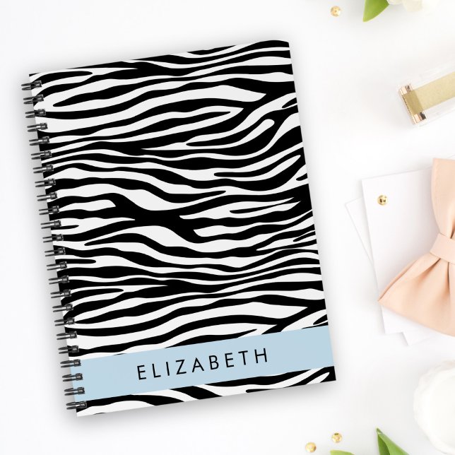 Caderno Espiral Impressão Zebra, Stripes, Preto E Branco, Seu Nome (Criador carregado)