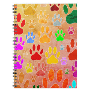 Caderno Espiral Impressões Da Pata Do Cão Sobre O Fundo Da Vintage