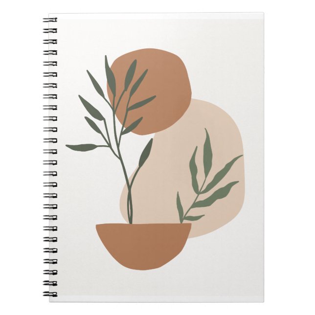 Caderno Espiral Imprimível em plano de fundo botânico mínimo bege (Frente)