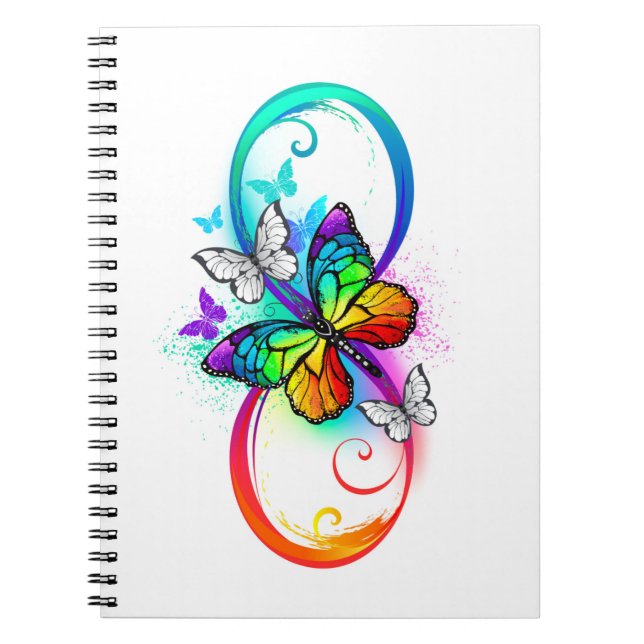 Caderno Espiral Infinidade brilhante com borboleta arco-íris (Frente)
