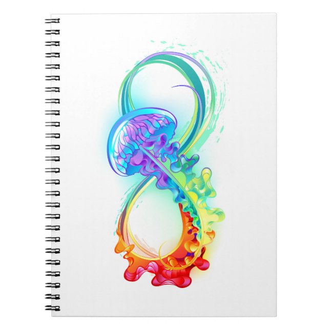 Caderno Espiral Infinidade com água-vivas do Arco-Íris (Frente)