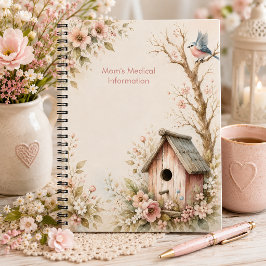 Caderno Espiral Informações Médicas Casa de Pássaros Rosa Rústica