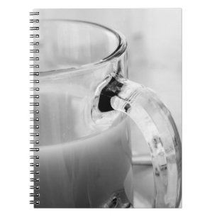 Caderno Espiral Infravermelho, Preto e Branco, xícara, copo, café,