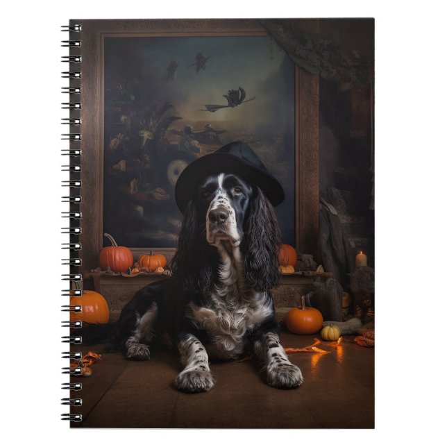 Caderno Espiral Inglês Cocker Spaniel Pumpkins Halloween Assustado (Frente)