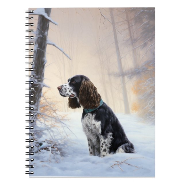 Caderno Espiral Inglês Springer Spaniel Deixe-o nevar Natal (Frente)