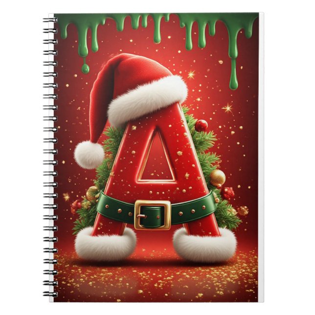 Caderno Espiral Iniciais de Natal A Para Presentes de Feriado (Frente)