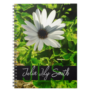 CADERNO ESPIRAL INICIAIS DO MONOGRAM NOME FOTO DE FLORES BRANCA PE