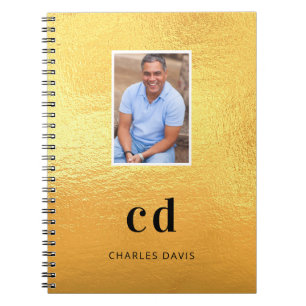 Caderno Espiral Iniciais do monograma do nome em foto dourada
