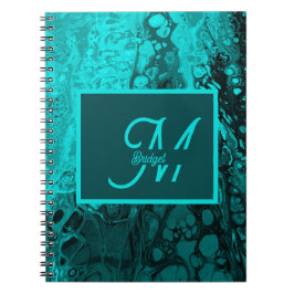 Caderno Espiral Iniciais do monograma Trendy Aqua Marble