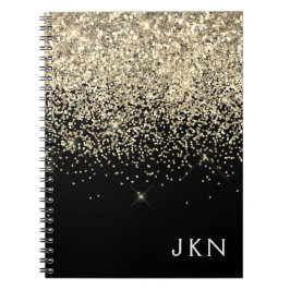 Caderno Espiral Iniciais Douradas de Monograma Girly Glitter Negra