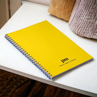 Caderno Espiral Iniciais e Nome Simples de Monograma Amarelo de Mo