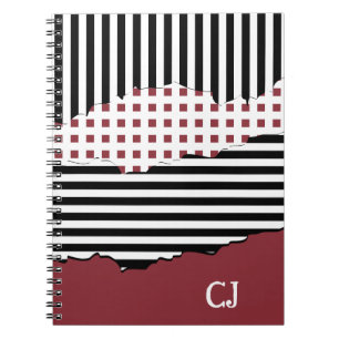 Caderno Espiral Iniciais Listras Preto, Branco e Vermelho em Camad