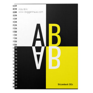 Caderno Espiral Iniciais mínimas em preto amarelo branco