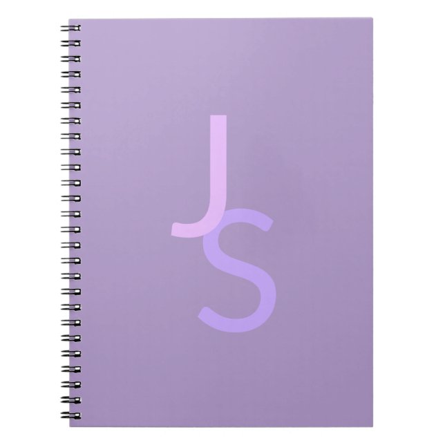 Caderno Espiral Iniciais Monogramadas Sobrepostas Modernas | Roxo (Frente)