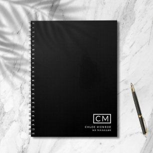 Caderno Espiral Inicial de Monograma Preto e Branco Profissional M
