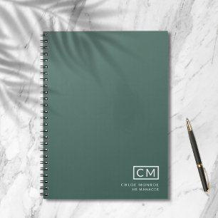 Caderno Espiral Inicial de Monograma Profissional Moderno Verde Sa