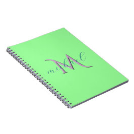 Caderno Espiral Inicial e Nome Monograma Verde Menta Personalizado