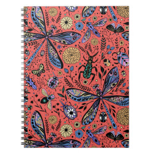 Caderno Espiral Insetos de porta em vermelho-coral