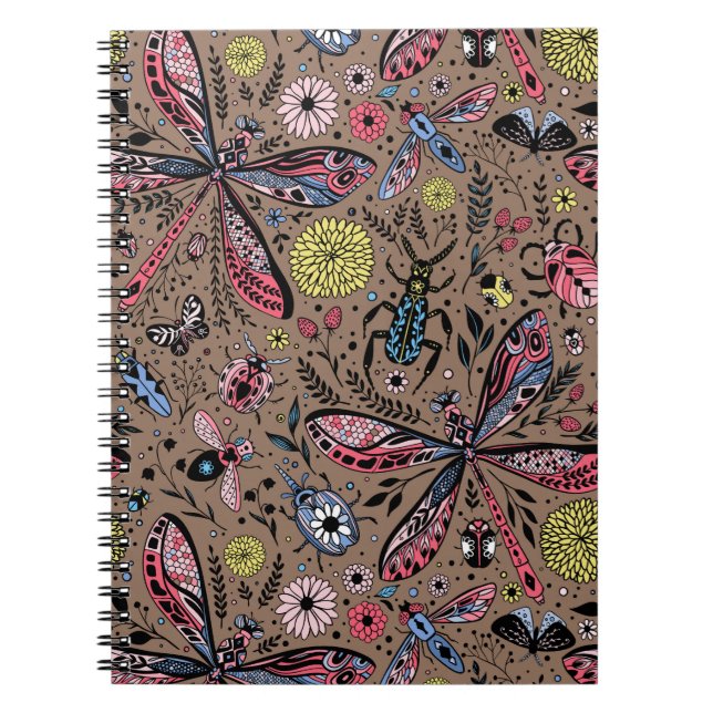 Caderno Espiral Insetos de rabisco de mocha (Frente)