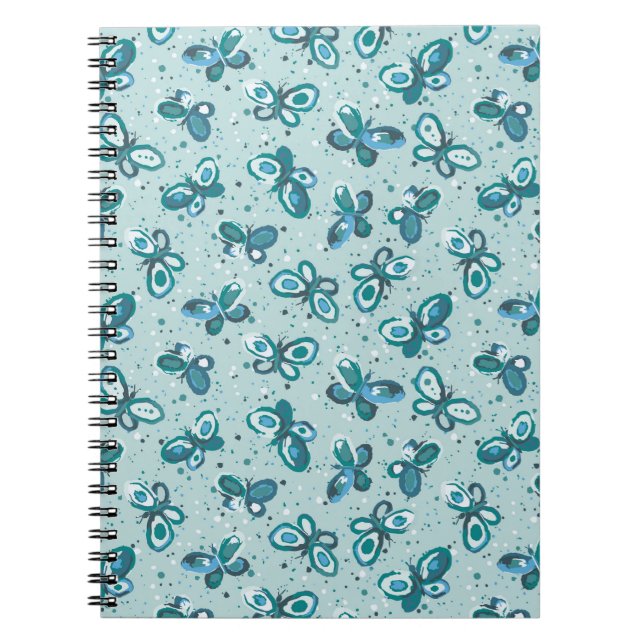 Caderno Espiral Insetos Rabiscados Borboletas - azul - padrão cont (Frente)