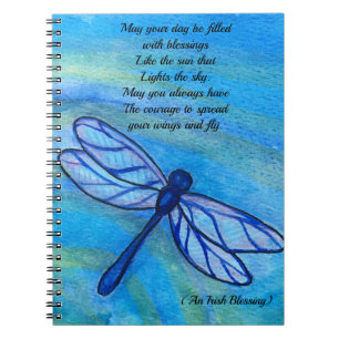 Caderno Espiral Inspiração de Dragonfly azul-brava irlandês