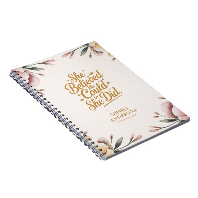 Caderno Espiral Inspiração Floral de Ano de Graduação Elegante (Lado Direito)