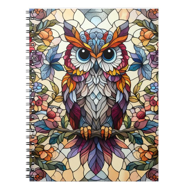 Caderno Espiral Inspirado em vitral de coruja  (Frente)