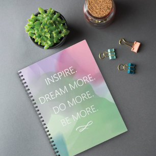 Caderno Espiral Inspire Dream Quote Abstrato Watercolor