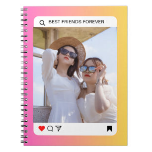 Caderno Espiral instagrama de texto de foto personalizado rosa mod