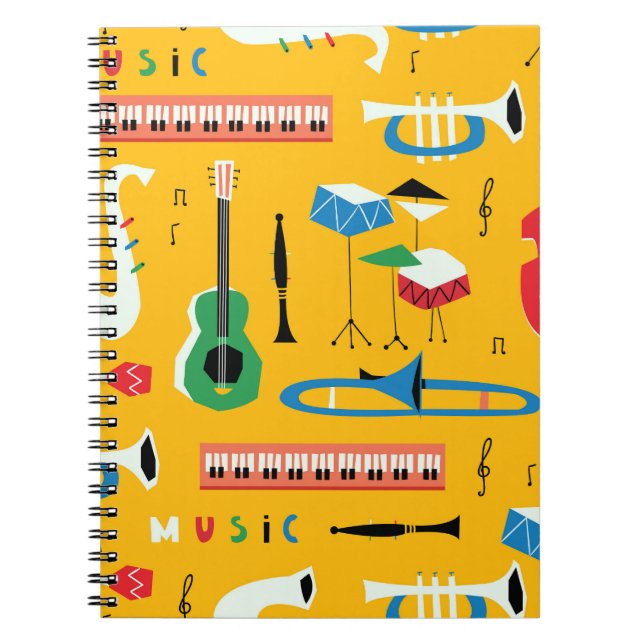 Caderno Espiral Instrumentos Musicais: Meio século Amarelo (Frente)