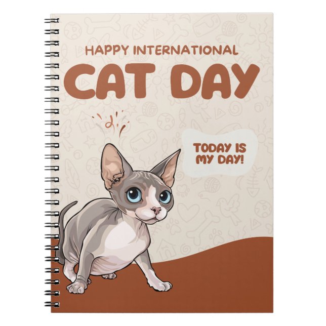 Caderno Espiral International Cat Day Sphynx Celebration Art (Frente)
