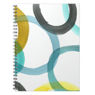 Caderno Espiral Intertravando Círculos Amarelo e Azul