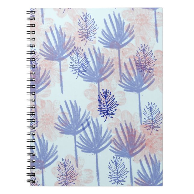 Caderno Espiral Into the blue. Muster mit Blättern in Blau (Frente)