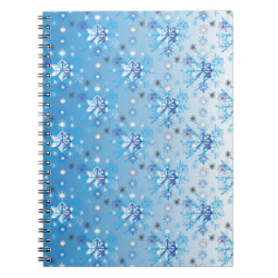 Caderno Espiral Intrair estrelas azuis e brancas e flocos de neve