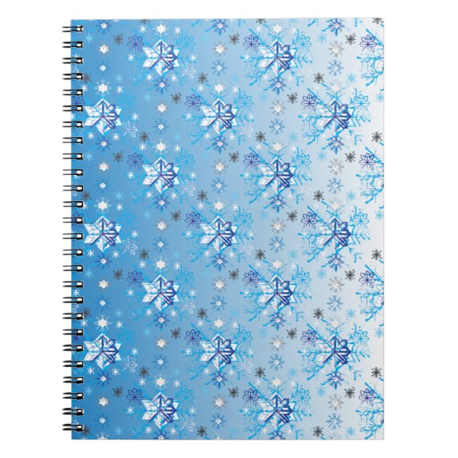 Caderno Espiral Intrair estrelas azuis e brancas e flocos de neve (Frente)