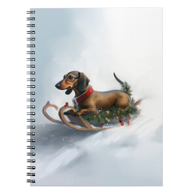 Caderno Espiral Inverno de neve de Natal Dachshund (Frente)