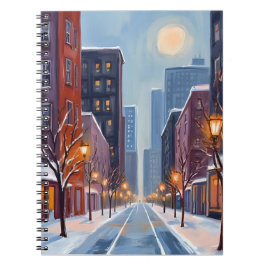 Caderno Espiral Inverno em Boston | Aquarela da Cidade de Massachu
