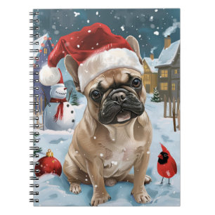 Caderno Espiral Inverno Mágico do Bulldog Francês Alegria de Natal