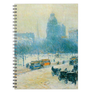 Caderno Espiral Inverno na Union Square por Frederick Childe Hassa