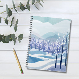 Caderno Espiral Inverno Wonderland Snowy Blue Watercolor Pintura