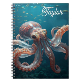 Caderno Espiral Iridescent Glass Octopus Art | Personalized