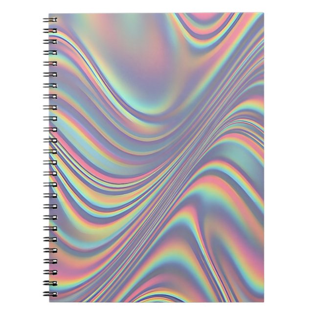 Caderno Espiral Iridescent Holographic Swirl Texture (Frente)