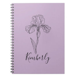 Caderno Espiral Íris de fevereiro com nome personalizado Flor de N