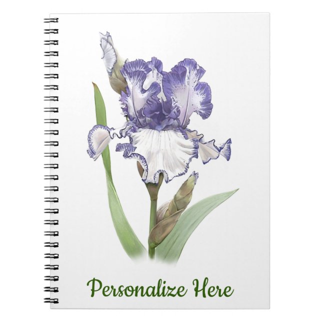 Caderno Espiral Íris franzida roxa e branca (Frente)