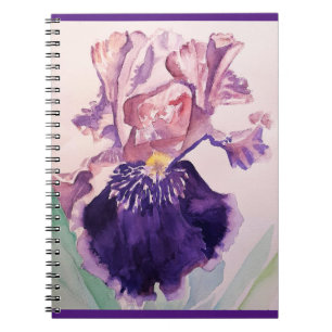 Caderno Espiral Iris irises Gloriosa Flor Roxo Aquarela Arte