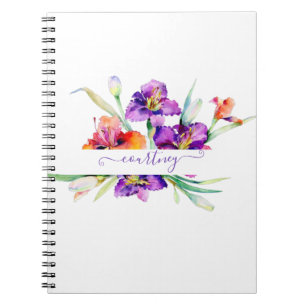 Caderno Espiral Íris personalizada em aquarela roxa 