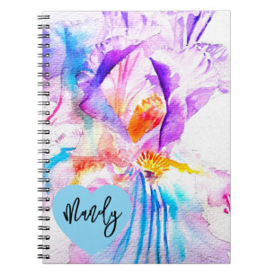 Caderno Espiral Íris Roxa Írises Aquarela Flor Nome Feminino