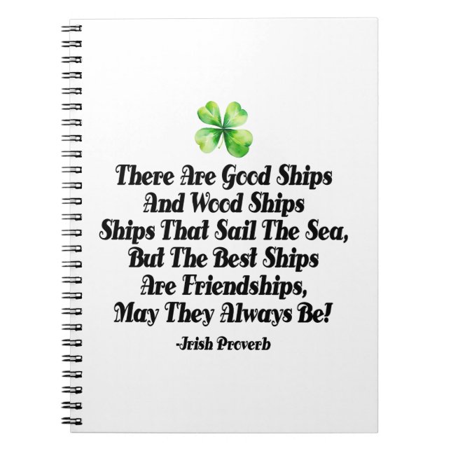 Caderno Espiral Irish Friendship Ships Proverb Four Leaf Clover  (Frente)